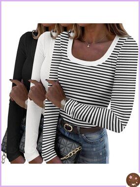Women's Ribbed Knit Long Sleeve Scoop Neck Tee - 92% Viscose 8% Spandex